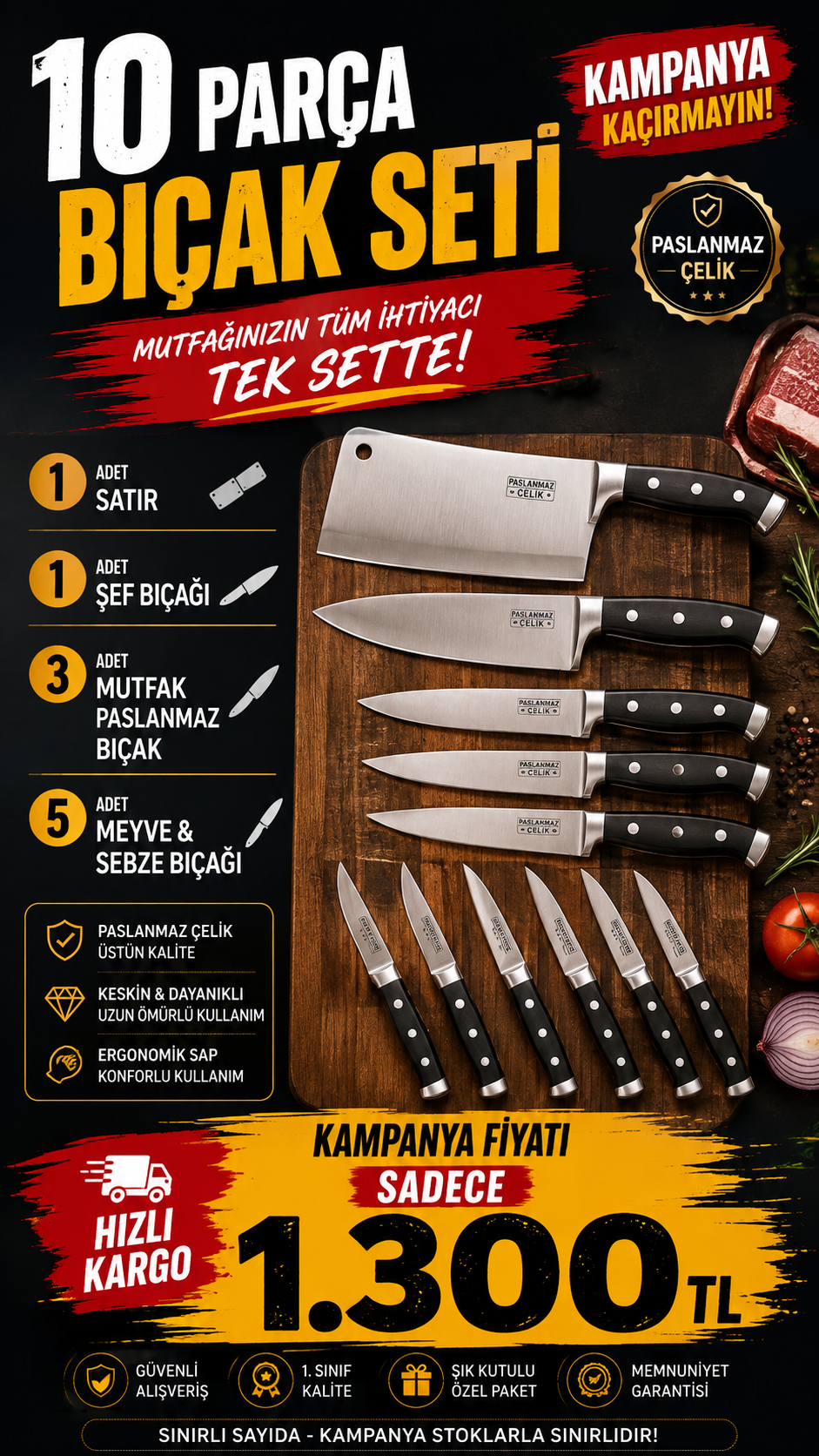 10 Parça Bıçak Seti